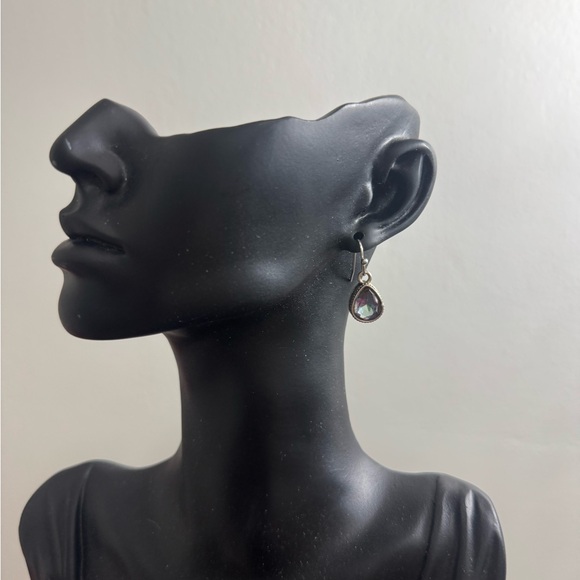 Amethyst Purple Teardrop Crystal Dangle Gemstone Tear Dainty Drop Earrings - Picture 4 of 7